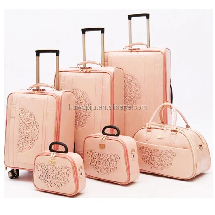 brown carving leather pu 6 piece valise set suitcase travel luggage