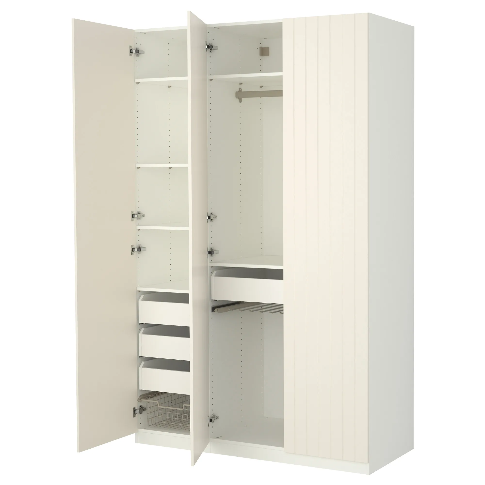 Solid wood pine 3 doors pinewood wardrobe assembly for bedroom