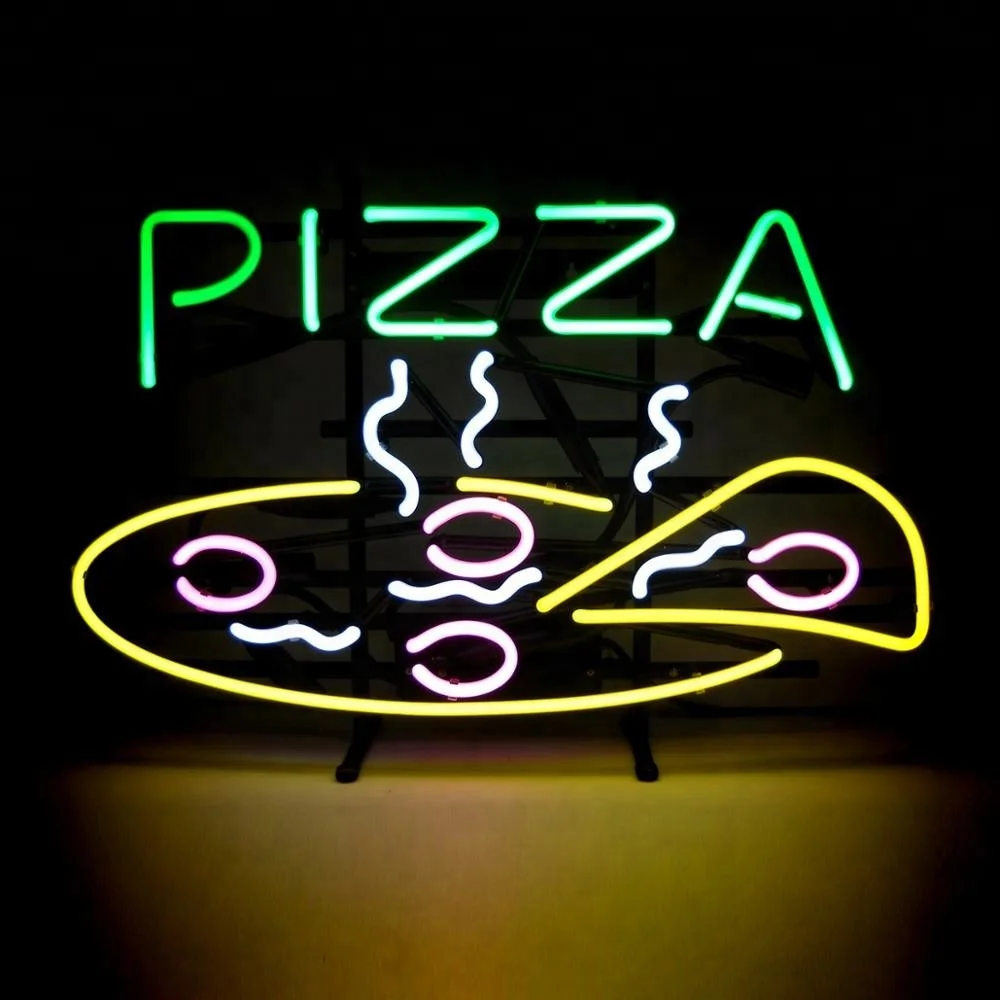 Drop shipping china suppliers free design shop decoration custom glass neon sign neon light metal grid pizza neon sign