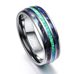 Wholesale 8mm IP Black Inlaid Shell Opal Dome Wedding Bands Tungsten Steel Rings For Men Jewelry