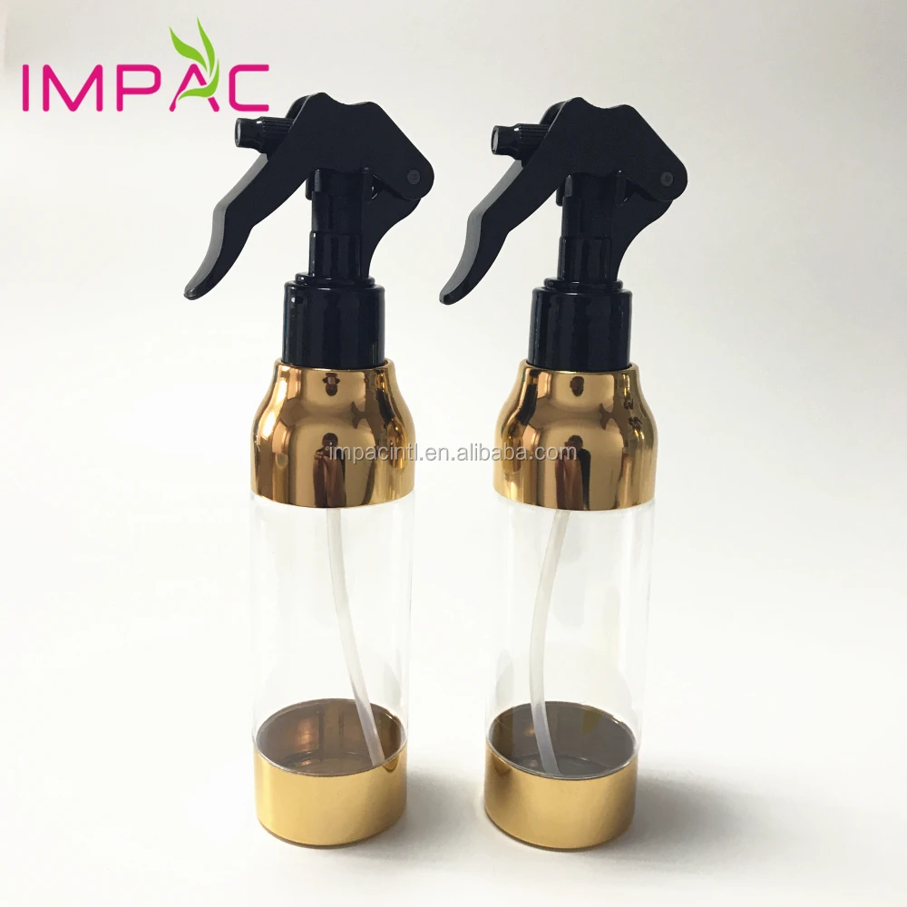 Luxury golden shoulder PET plastic 150ml hair spray bottle with trigger
