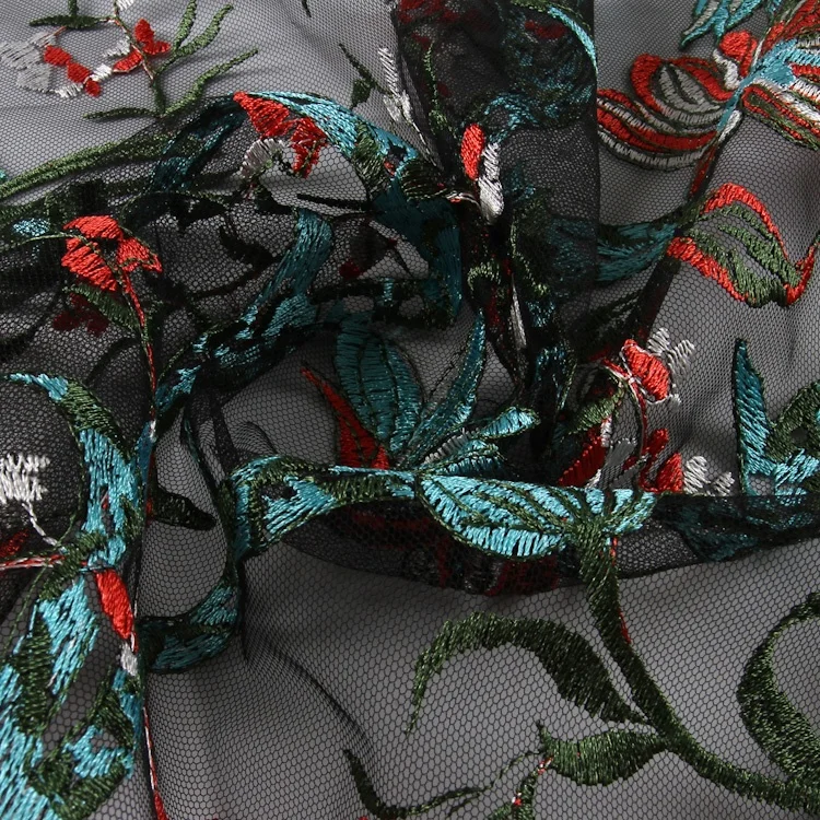 HA-13470G Factory wholesale 100% polyester mesh lace net flower embroidery tulle fabric