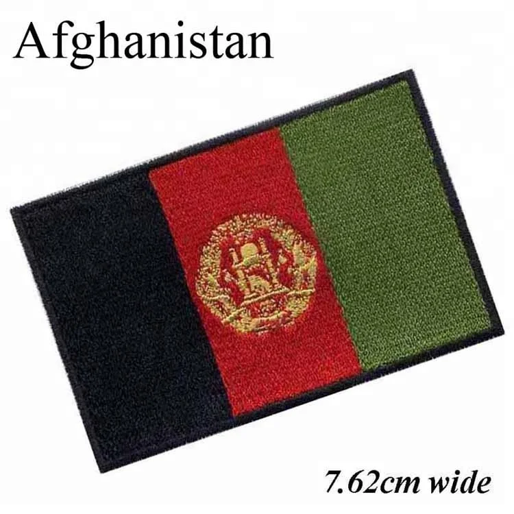 Supply 7.62 cm wide Afghanistan flag patch embroidered with heat cut border