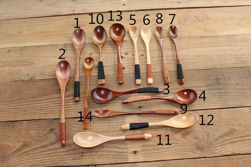 13 pcs different sizes Promotion Gift Custom Printed Wooden Spoons soup spoon reusable Handmade premium cutlery