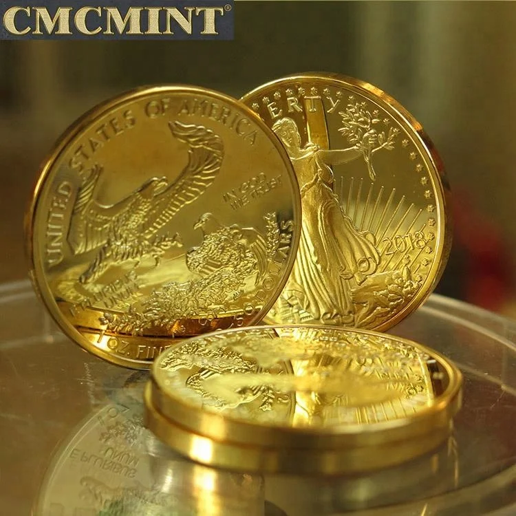 2022  hot sale quality custom old euro coin 1 oz .100 Mills American Eagle liberty gold plated  collectible custom coin