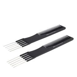Anti-Static Carbon Custom Black 3 Row Pick Hair Teasing Comb With Metal