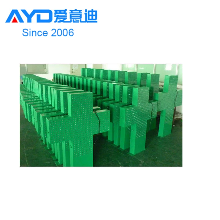 Hidly Outdoor Use Double Side 80*80cm Green and Blue Pharmacy Cross LED Sign with Waterproof Cabinet, Animation Customizable