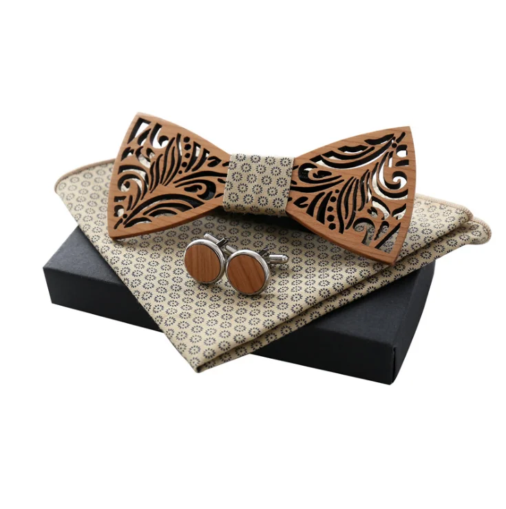 Handmade Fancy Box Packaging Wedding wooden bow tie gift set for men