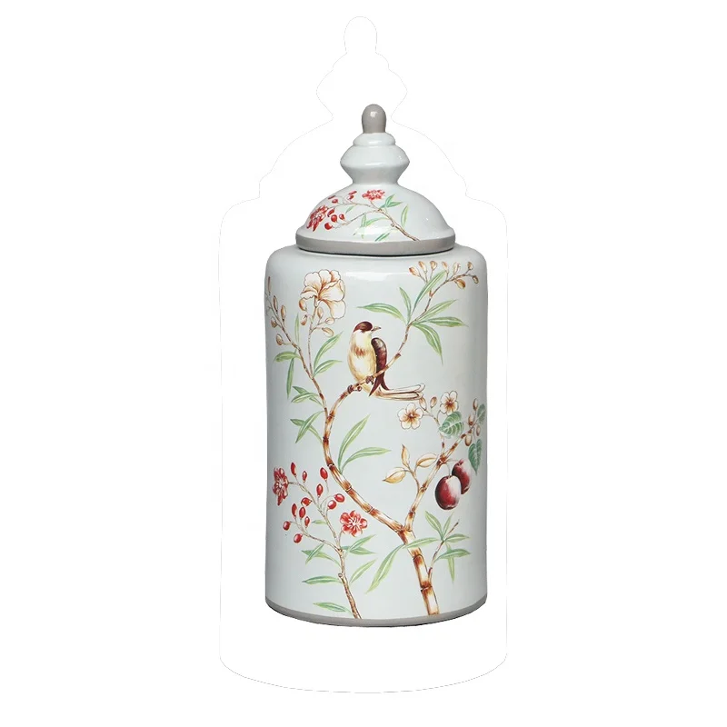 
Flower and bird painting ceramic jar for gift decoration 