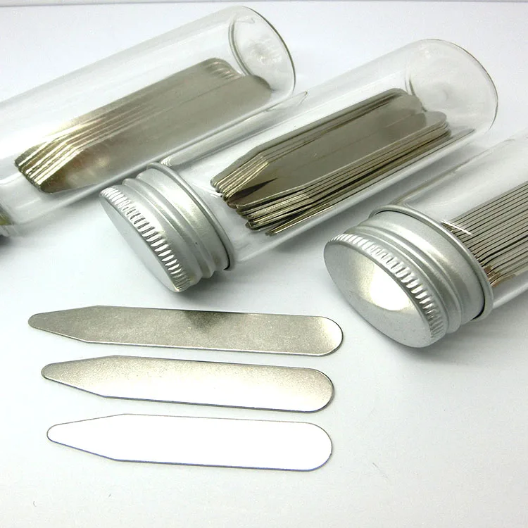 Low price Travel fashion 2 Sizes in Black Leather Case Stainless Steel Collar Stay Set 2 PCS