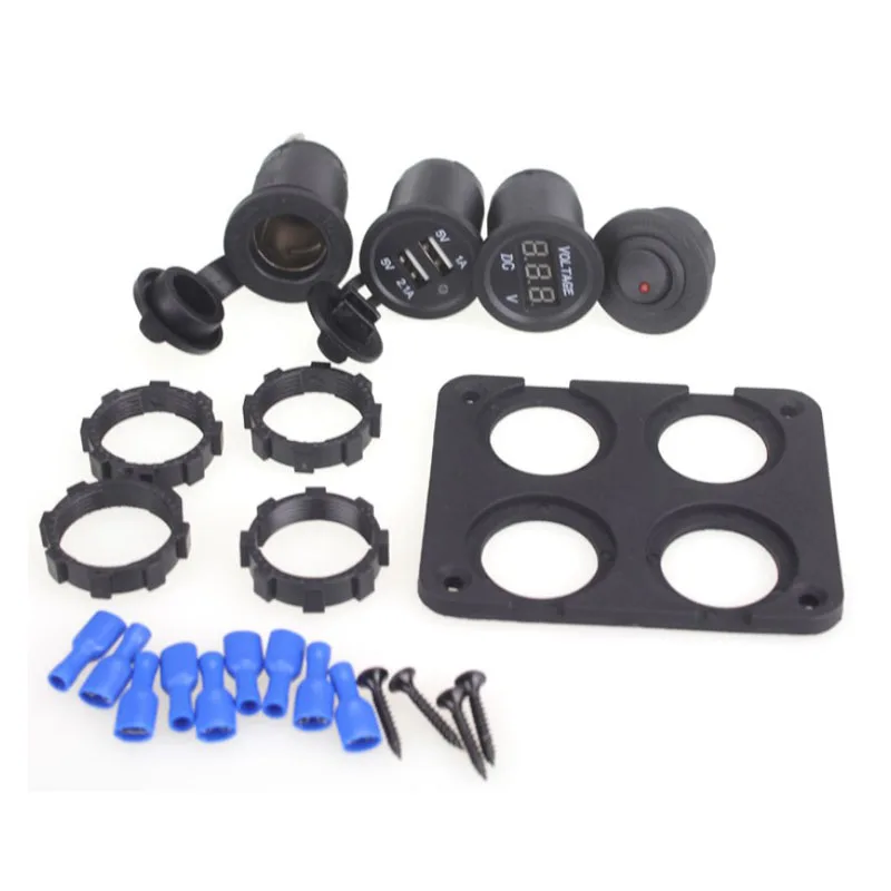 4 in 1 Car Motorcycle Boat Cigarette Lighter Socket Waterproof 5V 4.2A Dual USB Car Charger LED Voltmeter with Switch