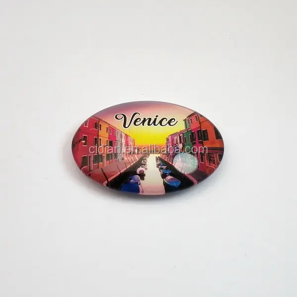 Hot Selling Oval Shape Scenery Style Glass Fridge Magnet Gift Refrigerator Magnet