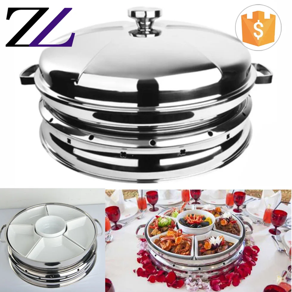 Revolving party set electric chaffing dish bava mirror polish buffet useful roll top hanging automatic rotating chafing dish