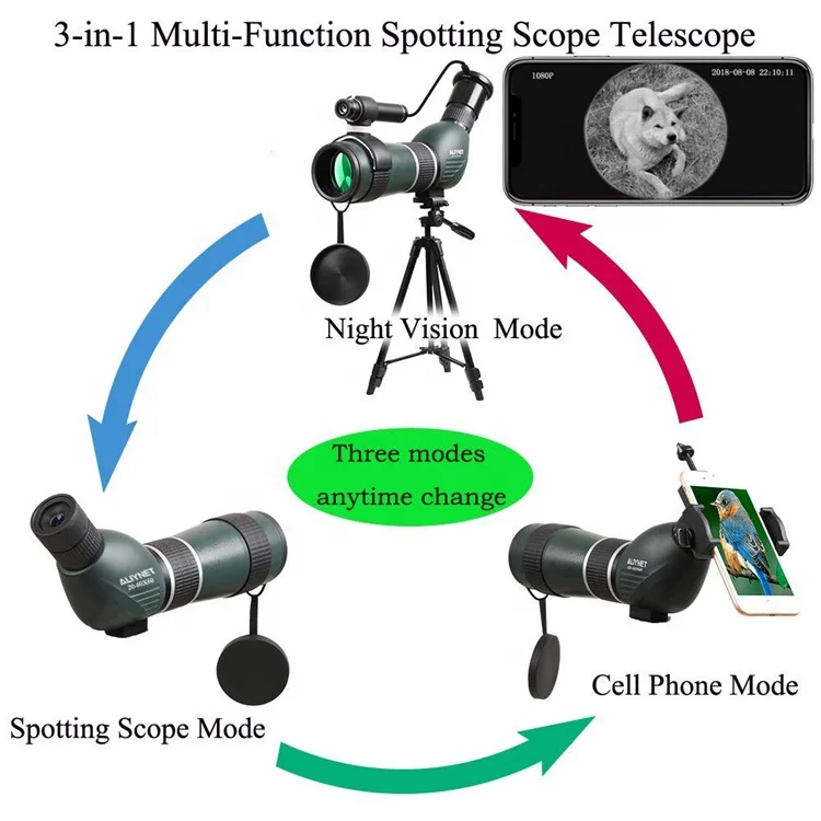 20-60x60mm Spotting Scope Telescope Wifi Wireless Infrared monocular With Phone Adapter For Night Watching
