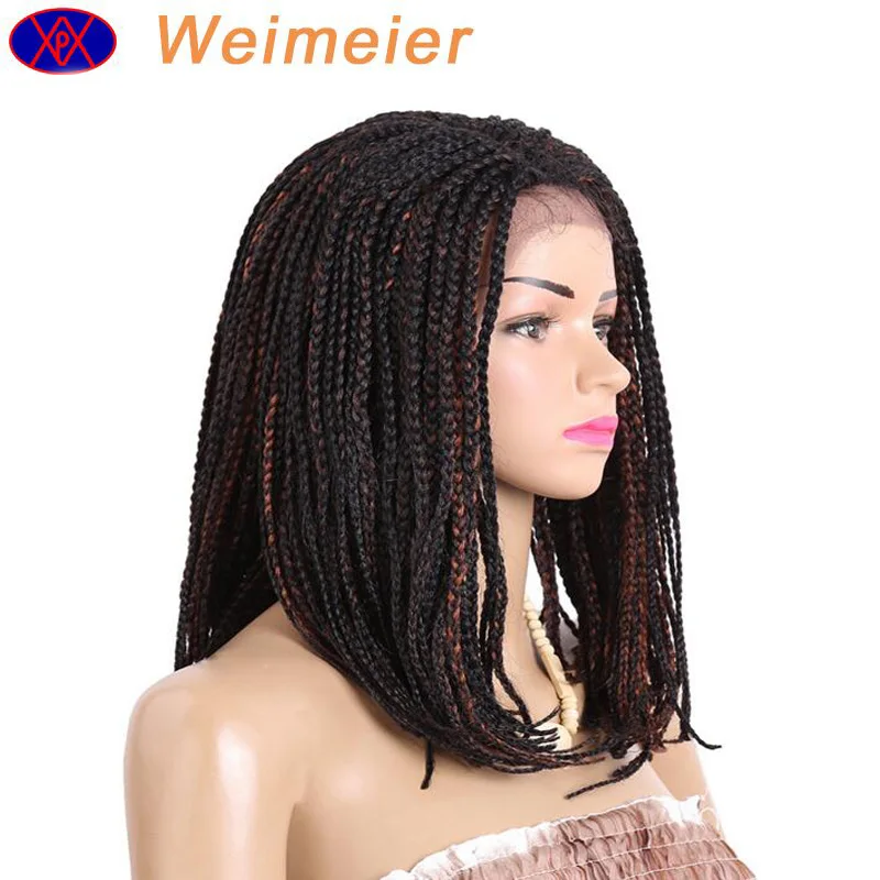 
Hot selling shawl lace BOBO head color three-stranded braided wigs synthetic lace front wig braids 