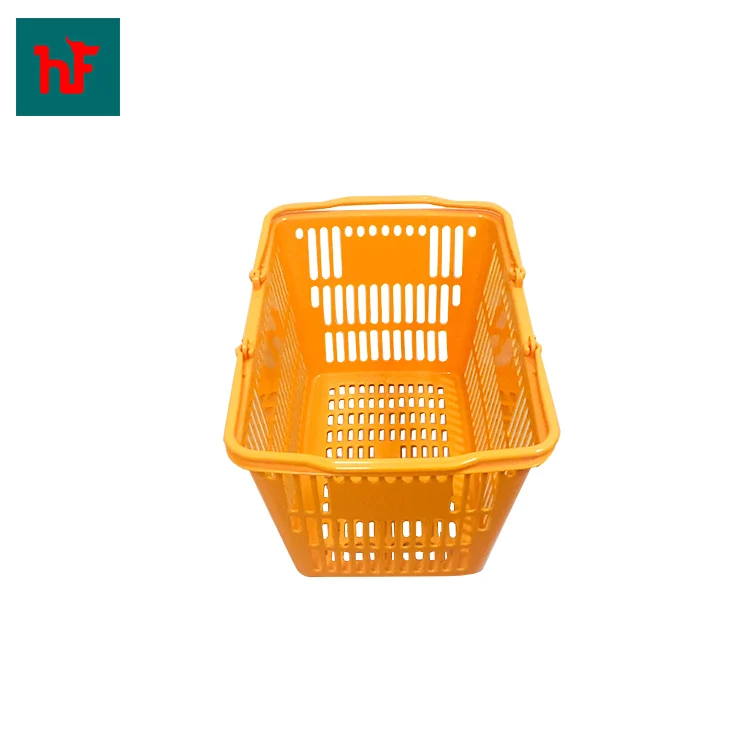 MOQ 100 PCS hand plastic basket 12.5L two handles carry plastic supermarket shopping basket for sale