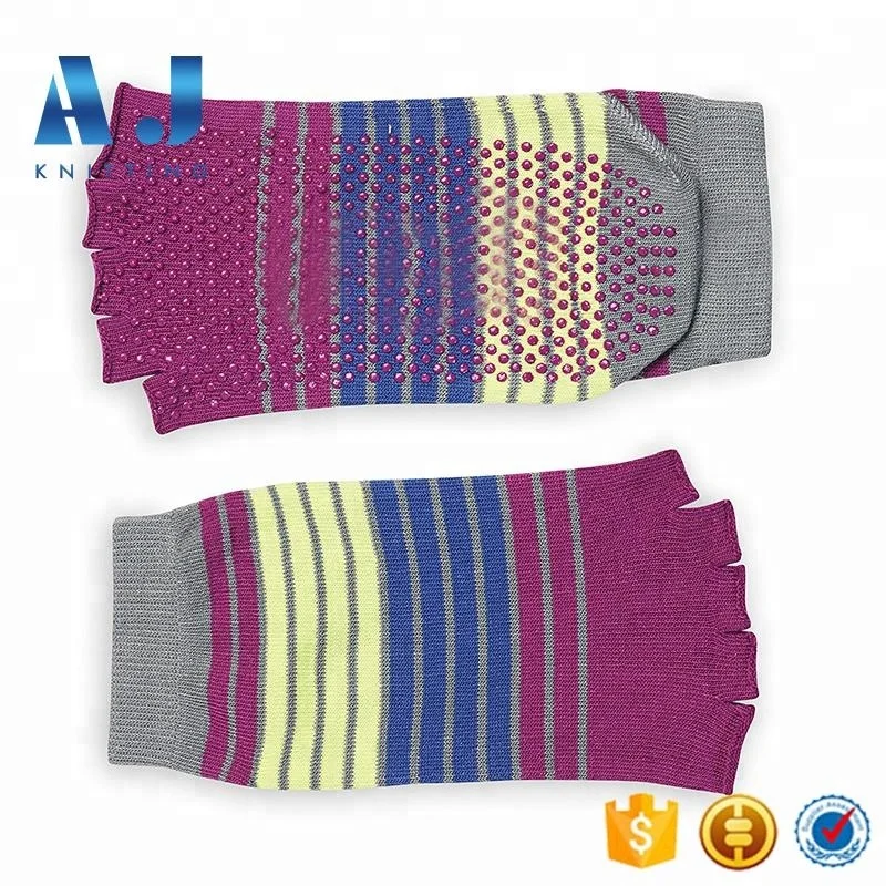 AJ18120 Custom Funny Colorful Pink Stripes Cotton Sport Half Toe Grip Non-Slip Ankle Socks for Ballet Yoga