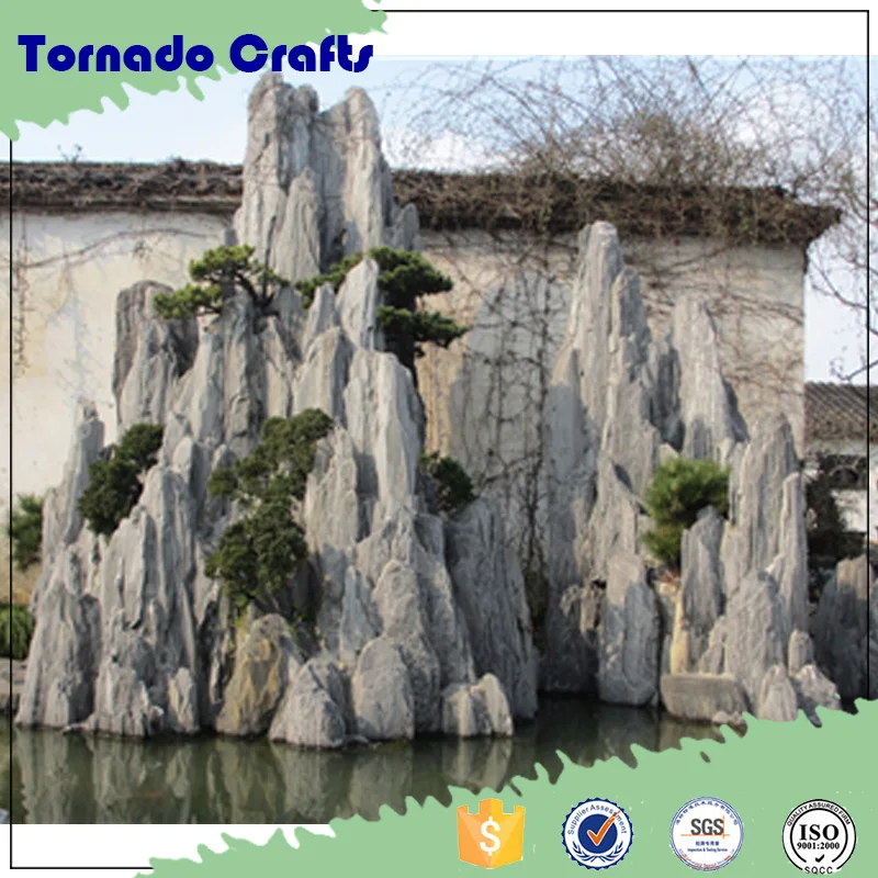 Guangzhou factory high quality design fiberglass rock waterfall rockery artificial fake stone water curtain fountain decor