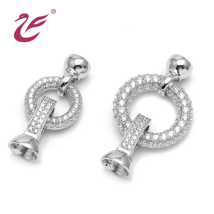 2021 fashion custom 925 sterling silver pearl necklace clasp round zircon clasps for bracelet diy making