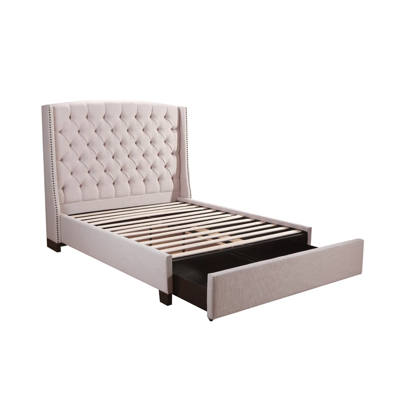 Latest design bed frame American style king Queen size bed with storage cabinet