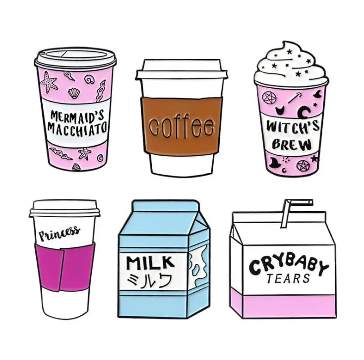 creative cute design ice cream milk coffee cup juice metal lapel pin
