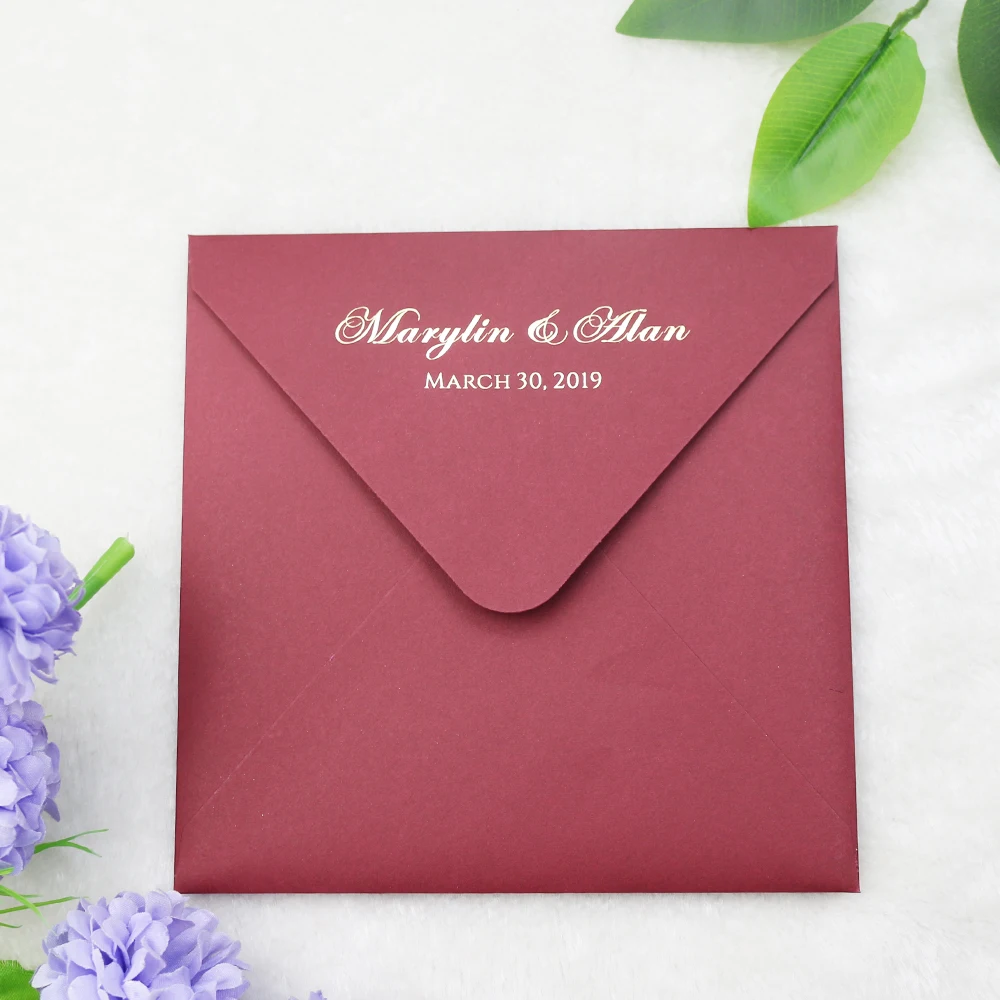Beautiful Swan pattern gold Glitter Laser Cut Wedding Invitation With Burgundy Envelope