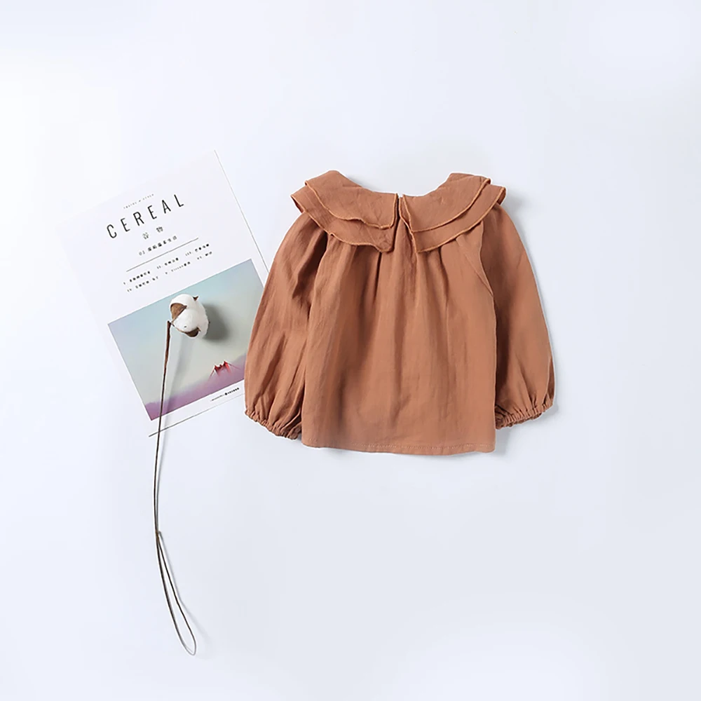 
Wholesale New Fashion Linen Cotton Girls Tops Full Sleeve Solid Color Korean Style Baby Blouses For Spring 