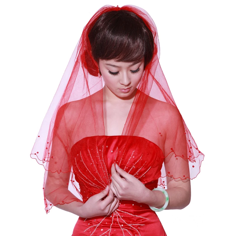 
Hot Sell Beaded Edged Ivory Wedding Veil Soft Tulle High Quality Wedding Bridal Veils 