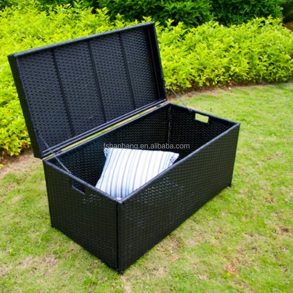 
Wicker Patio Deck Pool Storage Box Chest Trunk Cushion Pillow Toy Bin Poolside Storing 