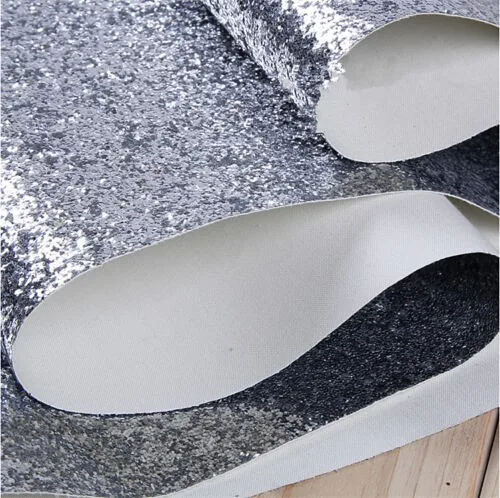 By The Yard Sparkly Shiny Chunky Glitter  Fabric Faux Synthetic Leather Fabric Roll  For Shoes Bags Wallpaper