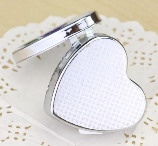 logo printed heart shape travel metal pill case  with mirror for promotion