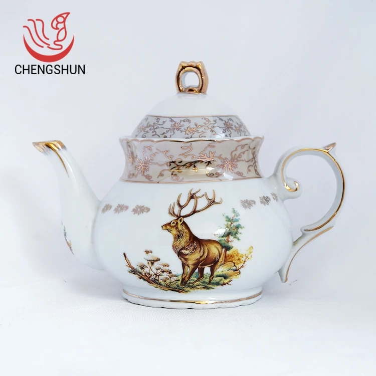 Health Durable 8 Inch Coffee Golden Elk Chinese Antique Teapots Handpainted Teapot Porcelain Tea Pot