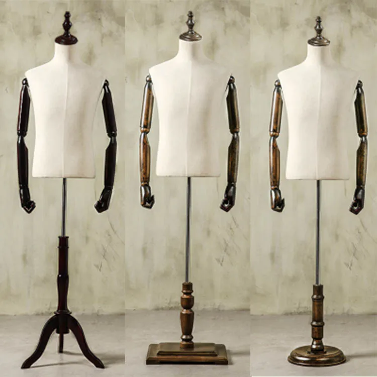 XINJI Fashion Half Body Manikins Cloth Mannequin Torso Dummy With Wooden Hand Male Fabric Cover Mannequin