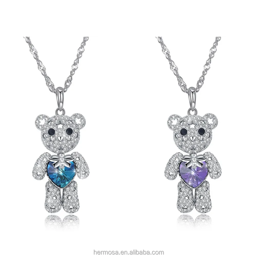 
Hermosa Jewelry Austria Aurora Crystal Necklace Pendant 925 Sterling Silver Bear Shaped Gifts For Girls 