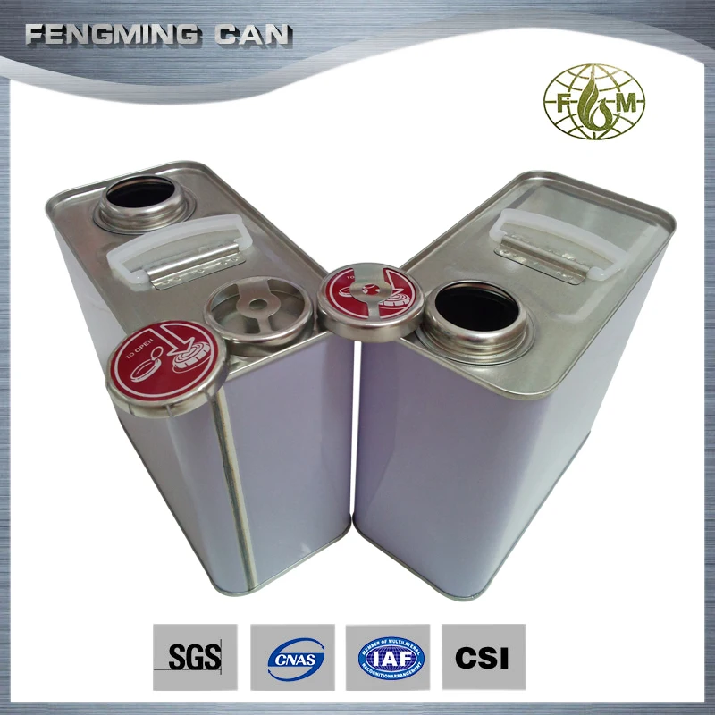 2 liter white jerry can square oil tin can with flexible spout lid