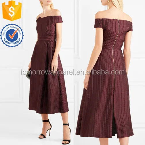 
Off-the-shoulder Metallic Plisse-organza Midi Dress Manufacture Wholesale Fashion Women Apparel (TA3065D) 