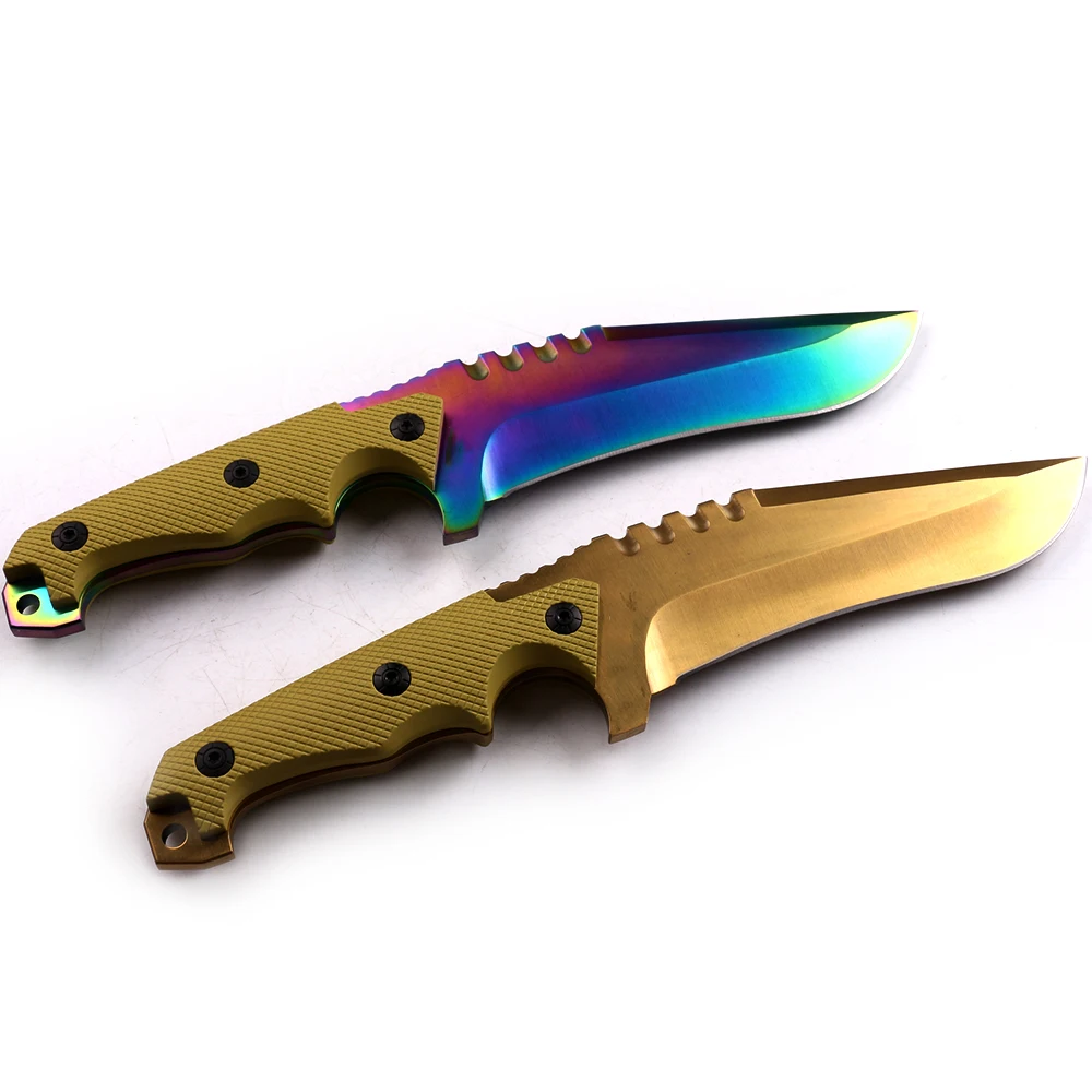 
Colorful titanium coating 5CR13MOV fixed blade knife hunting survival knife with ABS and glass fiber handle 