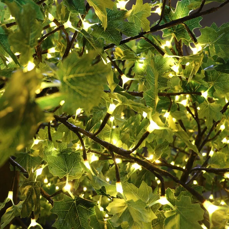 Warm white light green maple decorated outdoor lighted trees