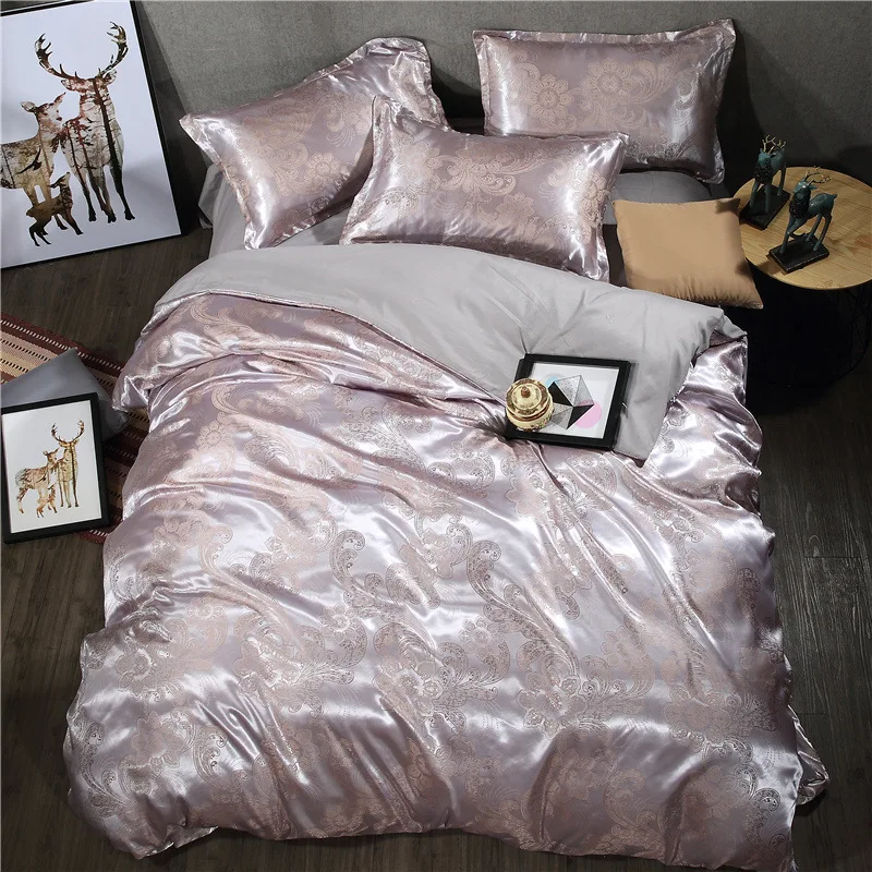 
Home Textile Wholesale Home Textile Satin Jacquard 100% Polyester Silk Plain Quilt Bedding Sheet Set 