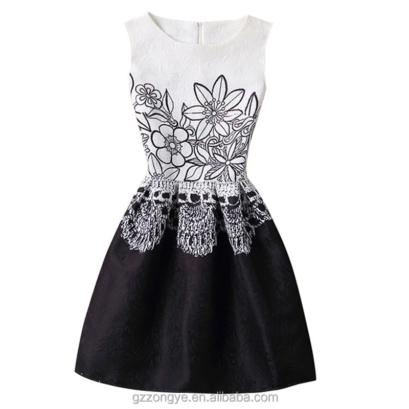 Latest hot selling women jacquard dresses patterns print vintage sleeveless party mini dresses