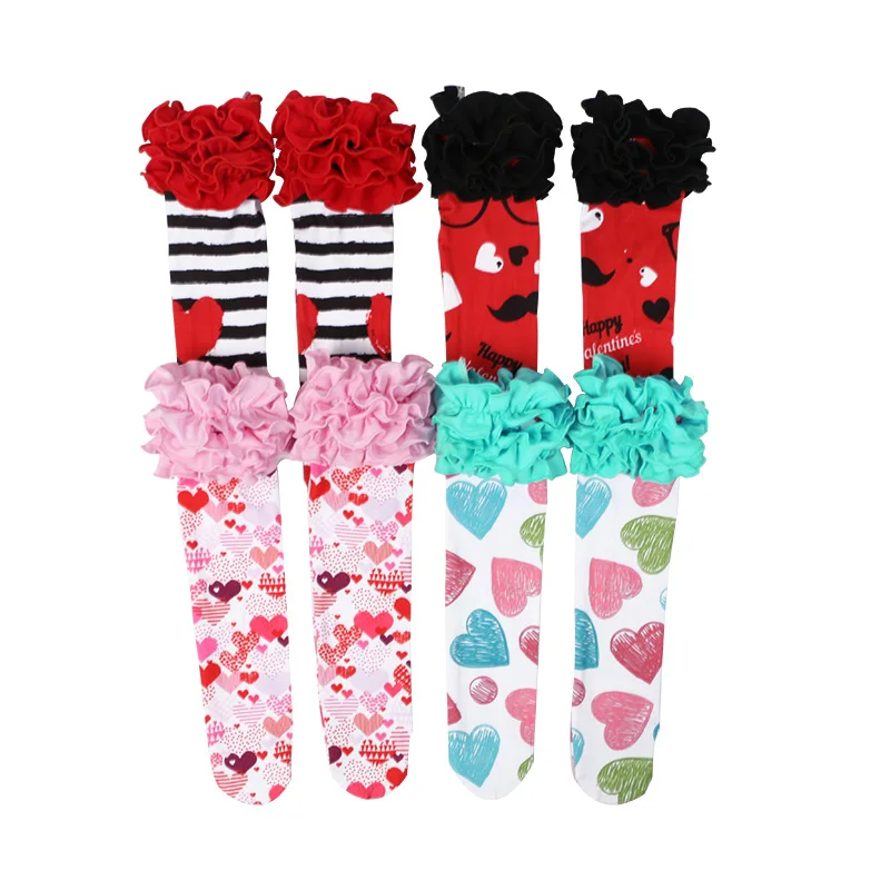 
Wholesale cotton boutique kids floral socks baby ruffle girl leg warmers 