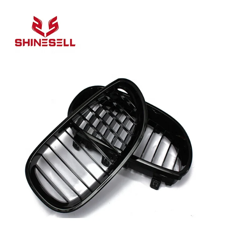 1 Pair Gloss Black Single Slat Line Front Grille Kidney grill for BMW 5 Series E60 E61 2004-2009