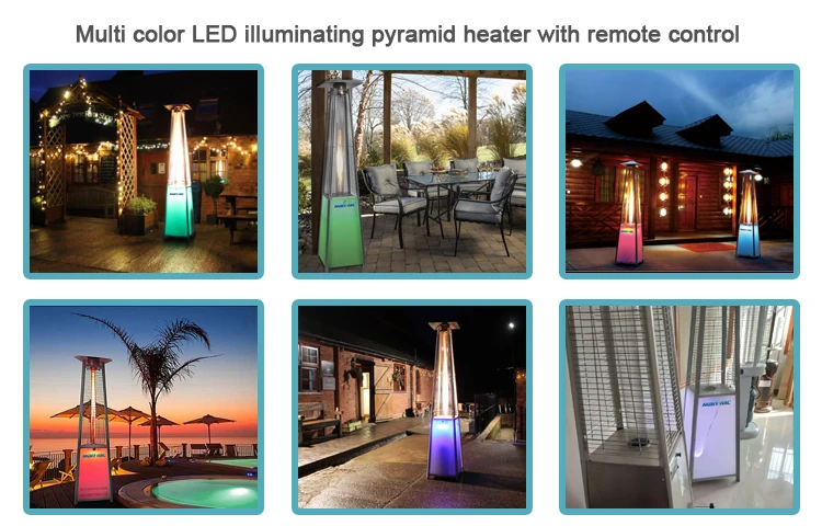 Cheap Price Outdoor Flame Tower Pyramid Patio Gas Heater with LED Lighting