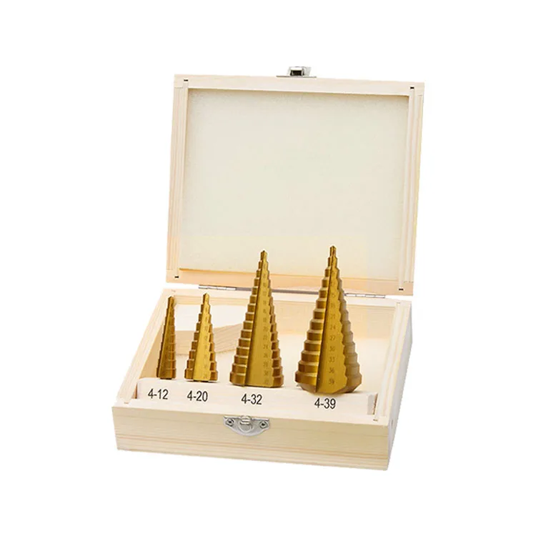 4Pcs Metric 3 Flats Shank Straight Flute Titanium  HSS Step Drill Bit Set for Metal Tube Sheet Drilling in Case