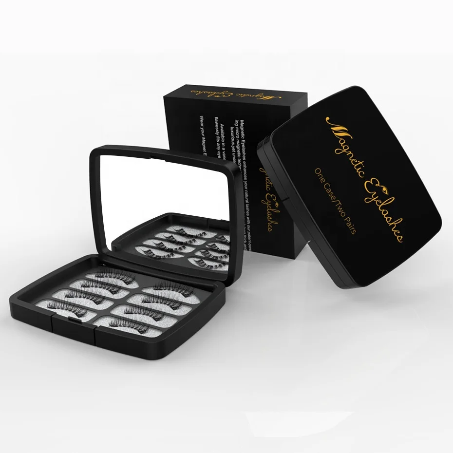 Melason Private Label 2 or 3 Magnets 4 Pairs Magnetic Eyelash + 1 Eyelash Tweezer With OEM Packaging Box Small Order Accepted