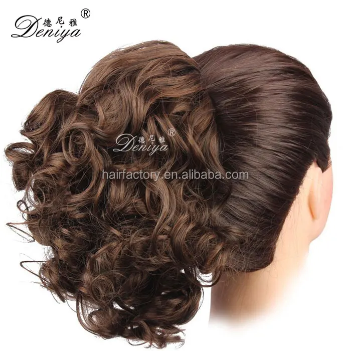 
Medium long curly high quality drawstring synthetic bun hair pieces 