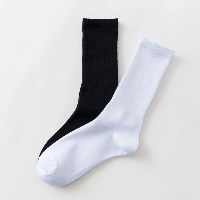 
Top Quality Mens Solid Color Business Dress Socks Black and White Cotton Crew Socks 