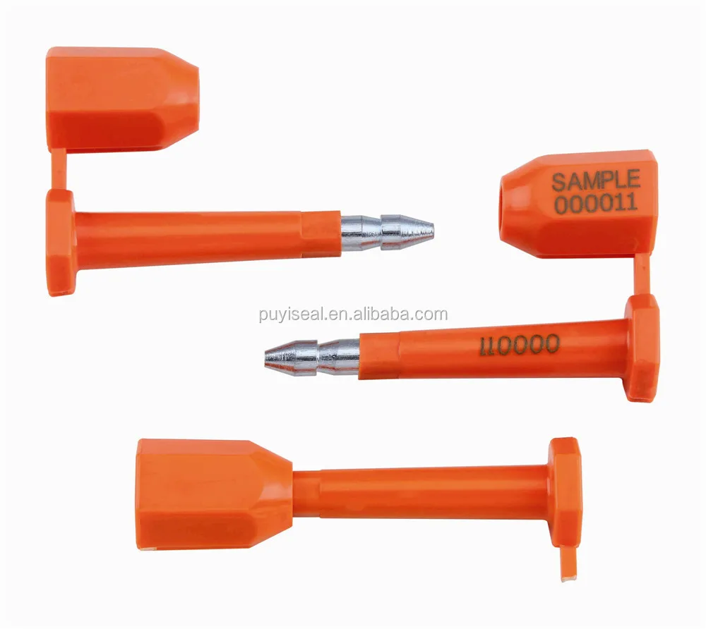 Disposable container door tamper proof bolt seal with barcode