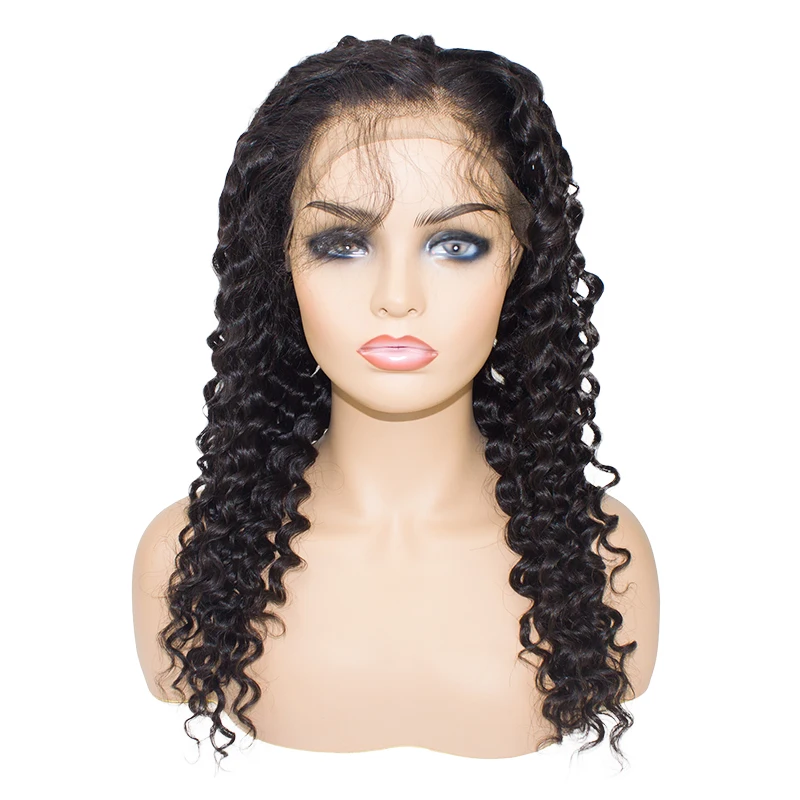 
Dropshipping deep wave lace wigs 100% raw unprocessed malaysian 1b natural human hair full lace wig 