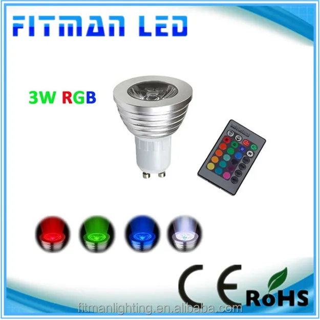 Cheap hot sell gu10 rgb 3W led spotlight 220V with remote control